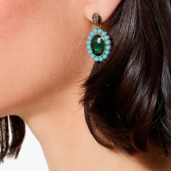 Kurt Geiger London Regency Drop Earring Emerald Green Event Cocktail - Picture 2 of 4